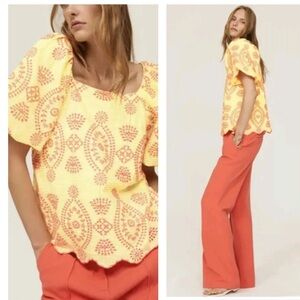 Lilly Pulitzer NWT Lettie Short Sleeve Calla Yellow Eyelet Gingham Seersucker L